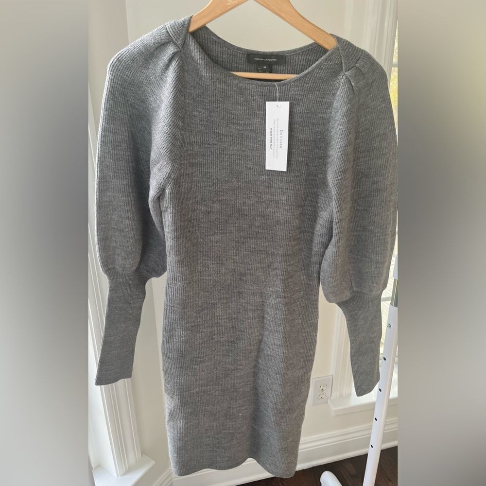 French Connection Long Sleeve Sweater Mini Dress‎ in Gray Size Medium NWT